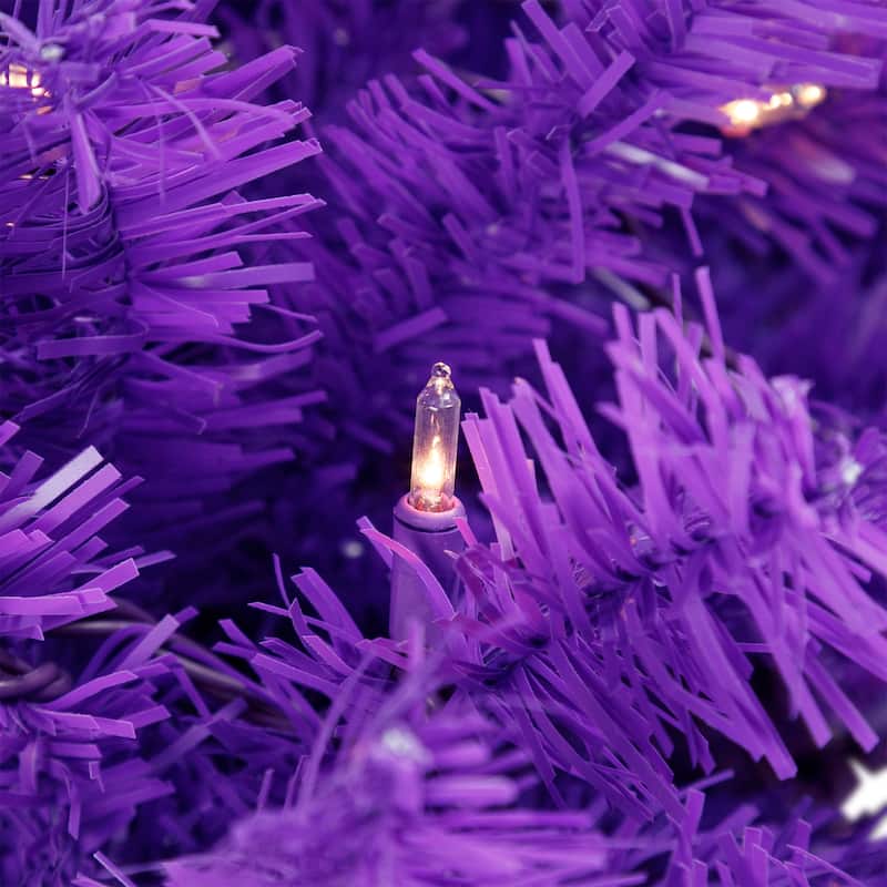 Pre-Lit Medium Artificial Pine Christmas Tree - 4' - Purple - Clear Lights - 4 Foot