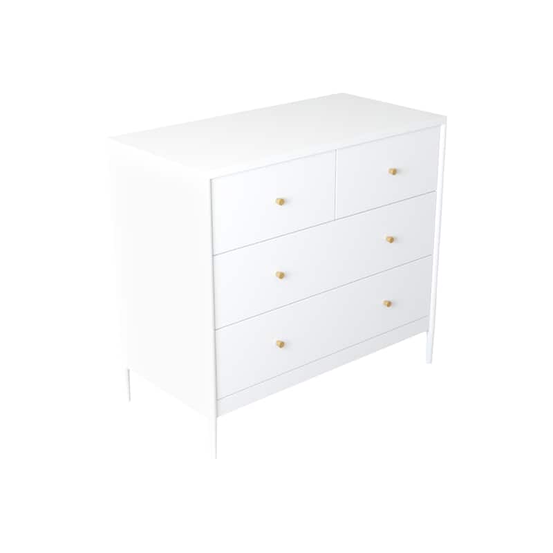Anmytek White 4 Drawer Dresser Minimalist Storage Chest with Wood Knobs