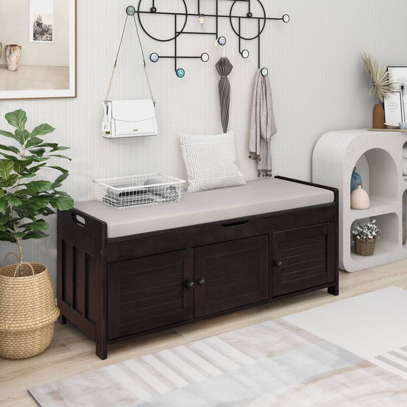 Storage Bench with 3 Shutter-shaped Doors - Espresso