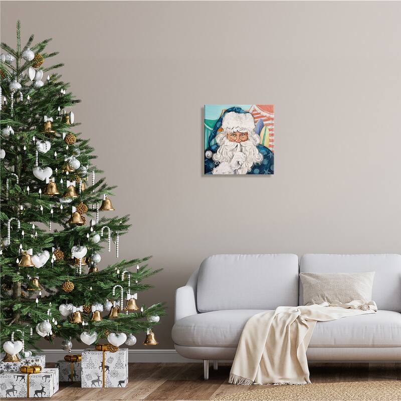 Stupell Nautical Santa Claus Quiet Hand Gesture Beach Tents Canvas Wall Art - Blue