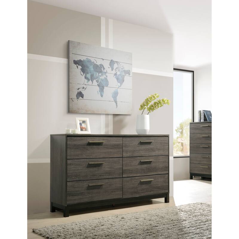 Ioana Antique Grey Wood 6-piece Queen Size Bedroom Set, Dresser, Mirror, 2 Night Stands , Chest