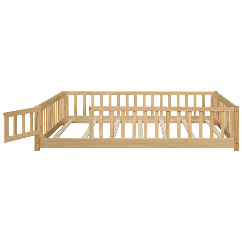 Floor Bed with Fence,Door and Safety Guardrails,Perfect for Kids' Play,Sleep and Development
