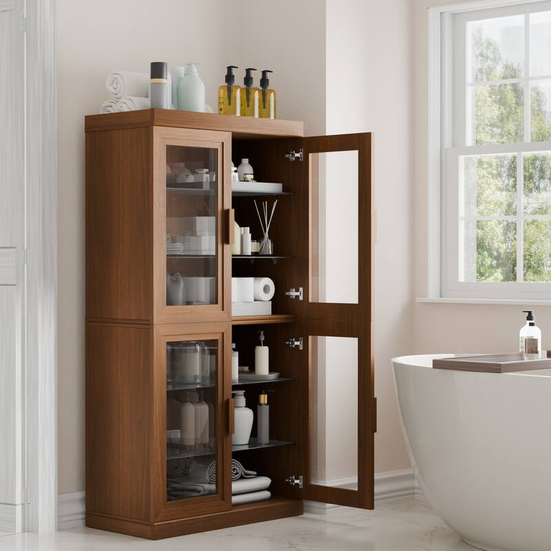 Dovelina Sideboard Buffet Storage Cabinets with Adjustable Shelves,Glass Door - 62"Lx31"H