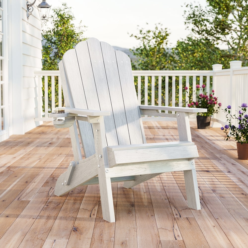 Foldable HDPE Adirondack Chair All-Weather W/ Cup Holder