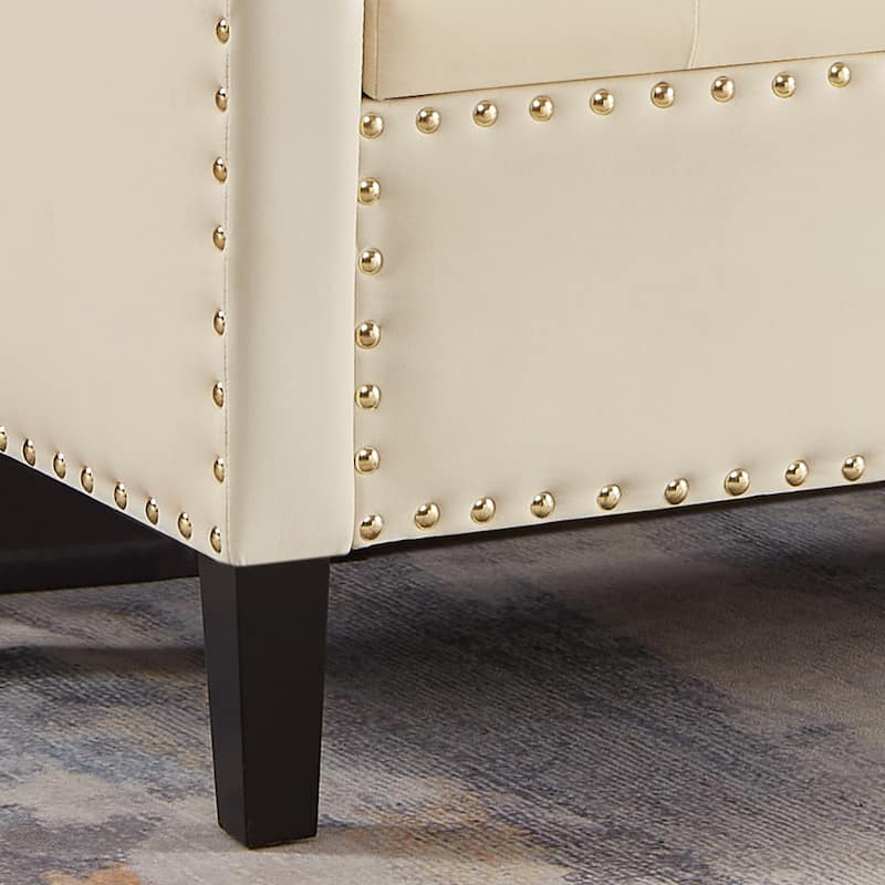 Velvet Storage Ottoman Bench with Armrests, Tufted Upholstered End of Bed Bench with Nailhead Trim for Bedroom, Entryway