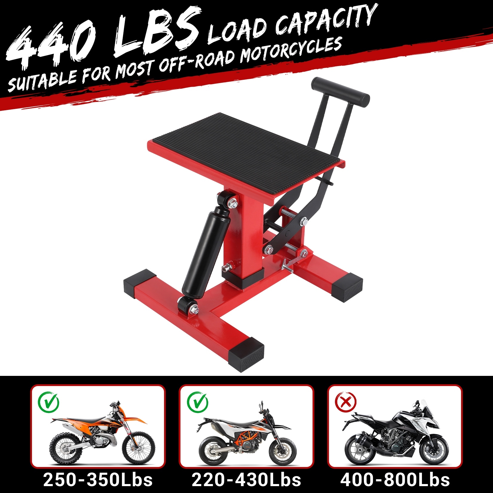 Motorcycle Jack Dirt Bike Stand Adjustable Lift Hoist Table Height Lifting Stand 39975768719661