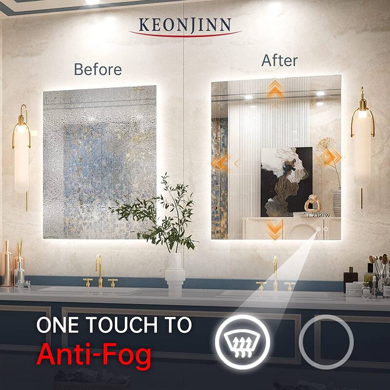 KEONJINN LED Backlit Bathroom Vanity Wall Mirror, Anti-Fog and Dimmable