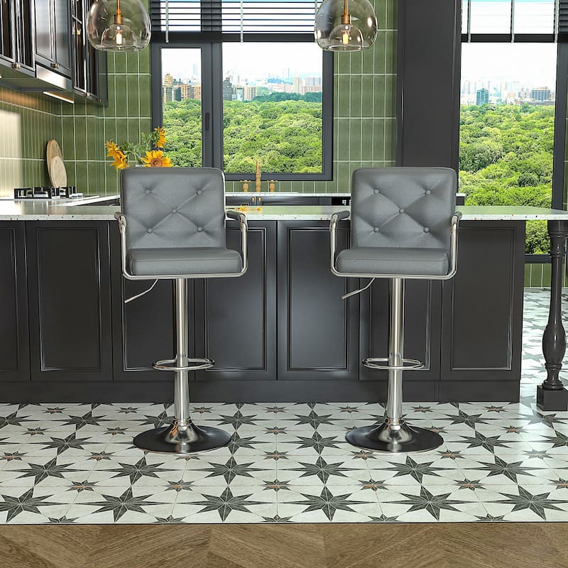 Javlergo Set of 2 Bar Stools Adjustable Swivel PU Leather Barstools with Arm and Back