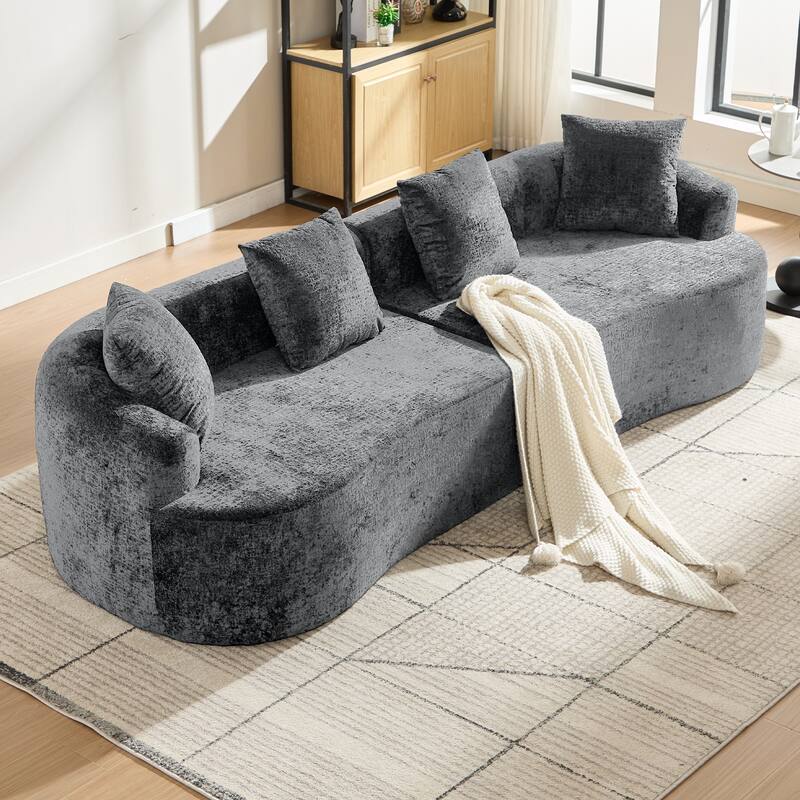 Curved Loveseat Sofa, 110'' Chenille 2-Seater Couch Deep Seat Sectional Couch with 3 Plush Pillows