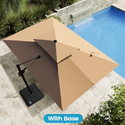 9 x 12 ft Outdoor Double Top Patio Cantilever Umbrella with 4-Piece Umbrella Base