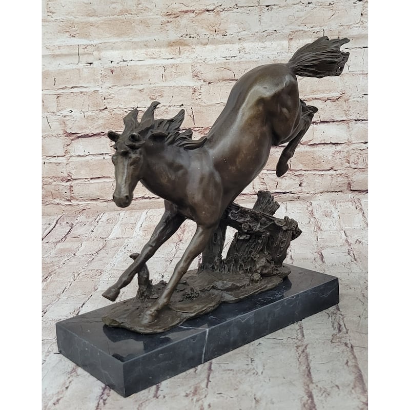 Jumping Racing Wild Imitative Horse Stallion Bronze Sculpture Statue Signed Original Art