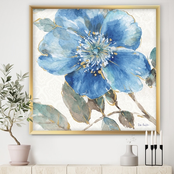 Designart 'Indigold Watercolor Flower I' Farmhouse Framed Art Print. Opens flyout.