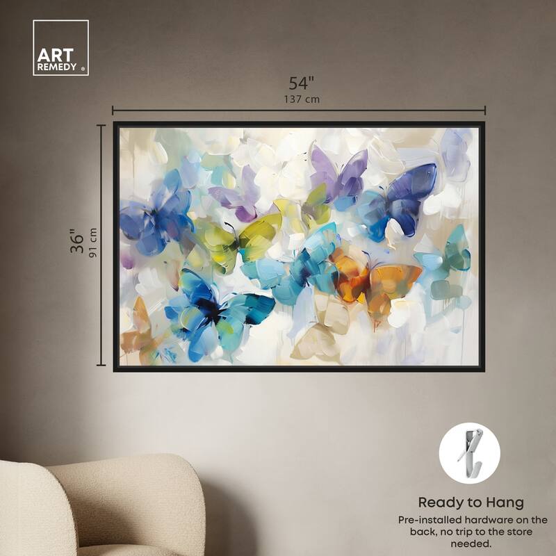 Art Remedy Fluttering Butterflies Framed Butterfly 1 Piece Canvas Wall Art