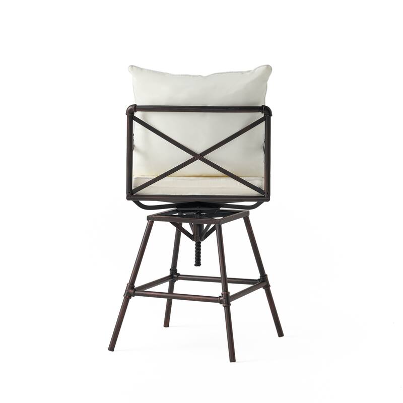Outdoor Patio Swivel Barstool Adjustable Stool Height with Upholstered and Arm Barstool, Metal Frame Bar Chair