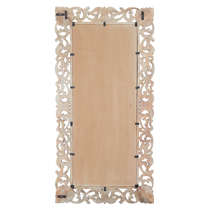 Mango Wood Floral Intricately Carved Wall Mirror - Light Brown - Roche River Decor - 2"W x 36"L x 72"H