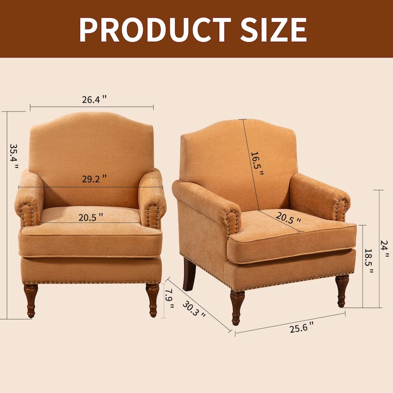 Accent Chair for Living Room Bedroom, Fabric Upholstered Armchair w/ Wood Legs, Nailhead Trim Comfy Single Sofa Side Chair