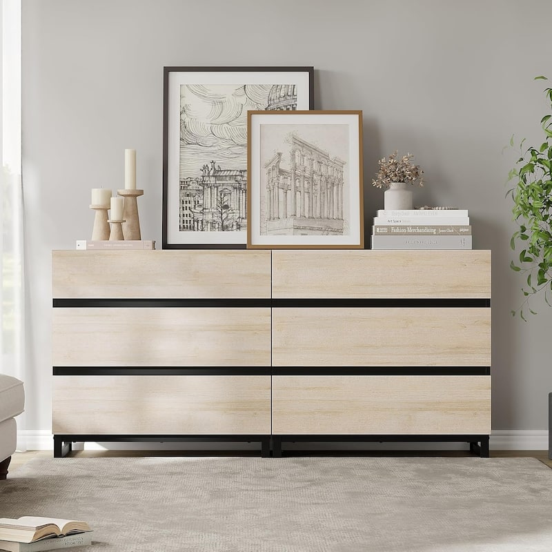 WAMPAT Dresser for Bedroom, Closet Organizers and Storage with 6 Drawers,Chest of Drawers with Metal Base - Light Oak - 6-drawer