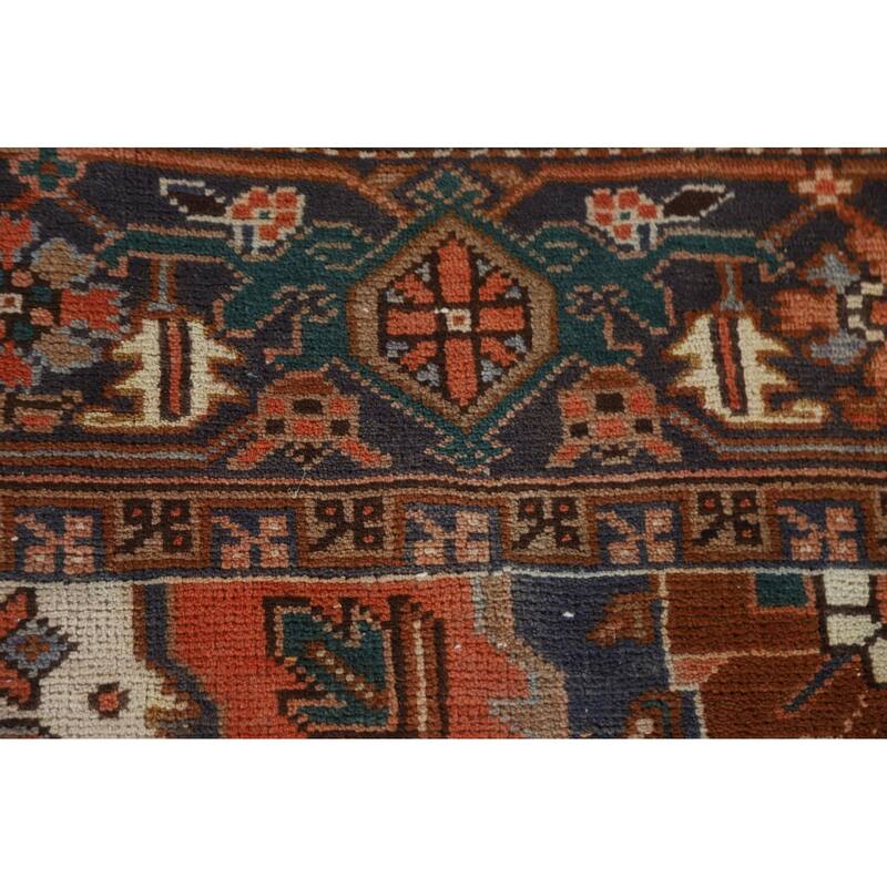 Hand Knotted Oriental 100% Wool Carpet Traditional Medallion Oranges & Rust Heriz Area Rug - 8' 9'' X 6' 7''