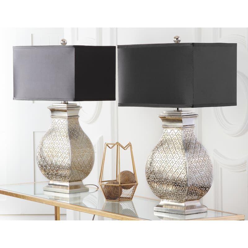 SAFAVIEH Lighting Wiltrud 30-inch Spain Silver Finish Table Lamp (Set of 2) - 16"x11"x29" - 16Wx11Dx29H