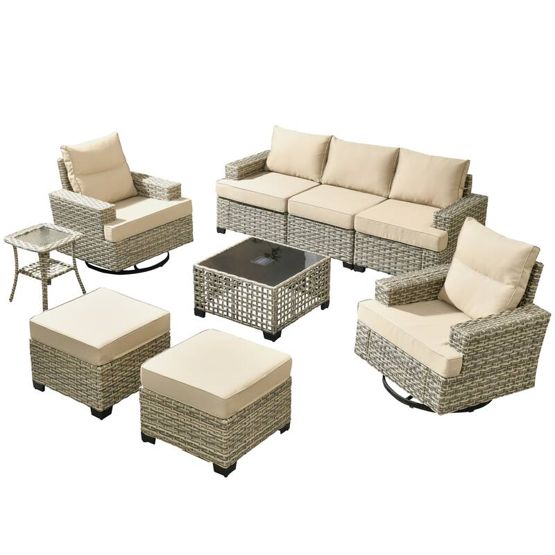 XIZZI 9-piece Outdoor Patio Wicker Furniture Swivel Chair Set