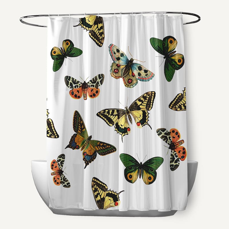 71 x 74-inch Butterflies Animal Print Print Print Shower Curtain - White
