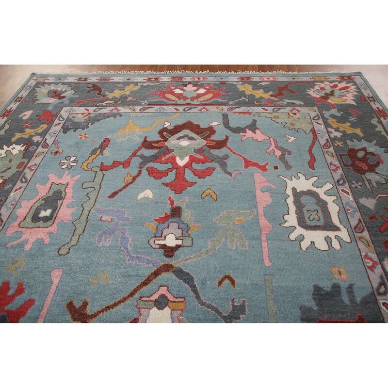 Blue Transitional Oushak Area Rug Handmade Wool Carpet - 9'3"x 11'10"