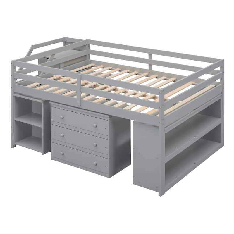 Space-Saving Full Loft Bed with Desk, Storage Stairs