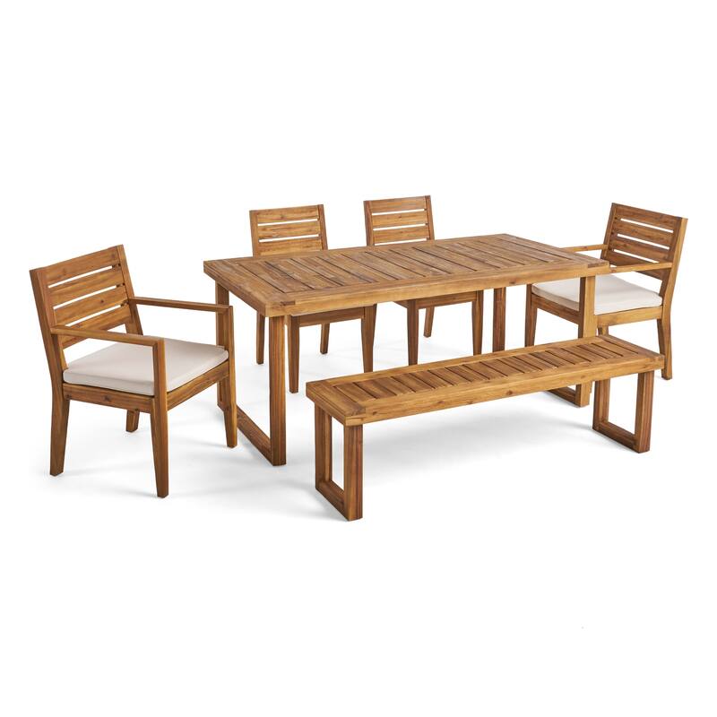 Nestor Outdoor 6-Seater Rectangle Acacia Wood Dining Set with Bench by Christopher Knight Home