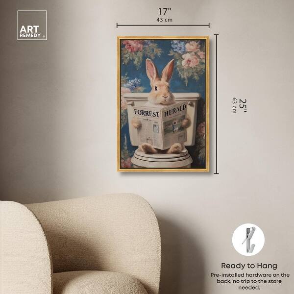dimension image slide 17 of 24, Rabbit in Garden Toilet Bathroom Wall Art Canvas Print by Art Remedy