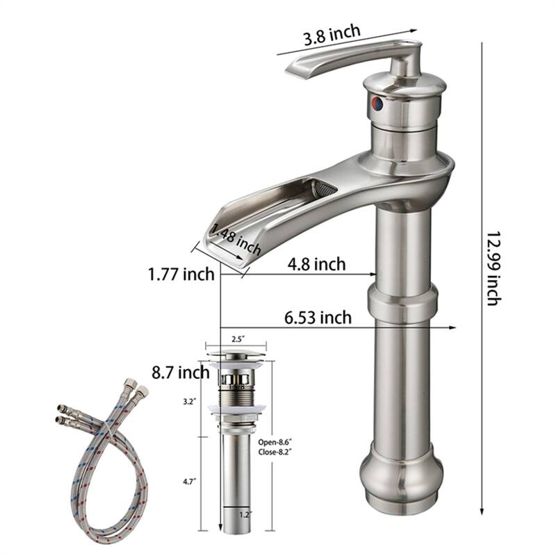 Waterfall Single Handle Bathroom Vessel Faucet With Drain Assembly Single Hole Vessel Sink Faucets Modern Basin Vanity High Tap