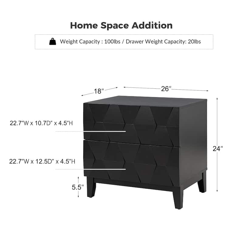 Ethel Mid-Century 2-Drawer Storage End Table with Adjustable Solid Wood Legs and Charging Station By HULALA HOME