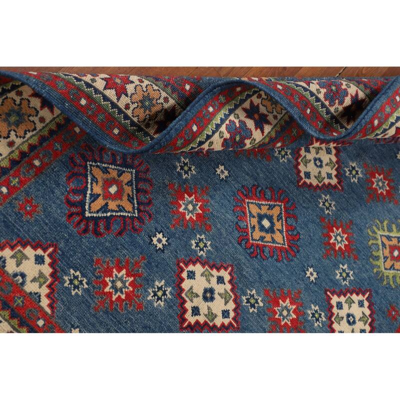 Traditional Blue Kazak Area Rug Handmade Oriental Wool Carpet - 4'1" x 6'0"