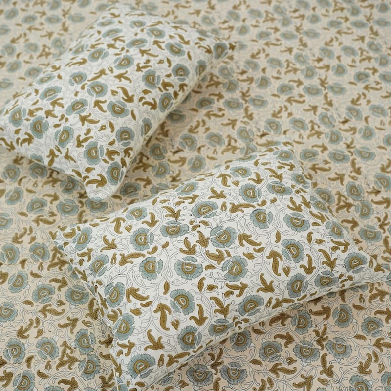 Fabdivine Cotton Hand Block Floral Flat Sheet Bed Room Home Décor Accent Gift