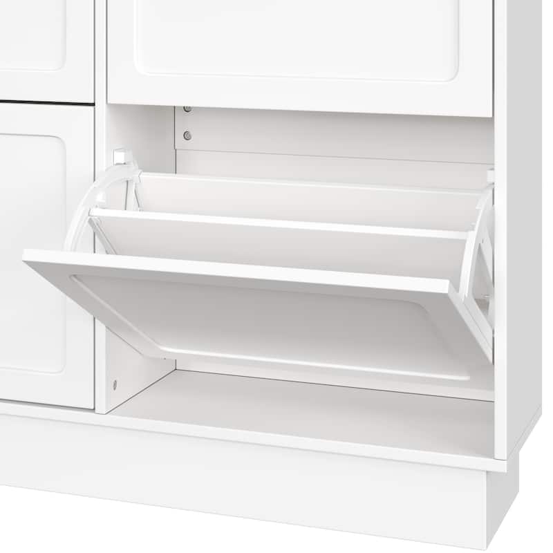 Tipping Bucket Shoe Cabinet w/ 6 Flip Drawers,Adjustable Shelf,Hooks