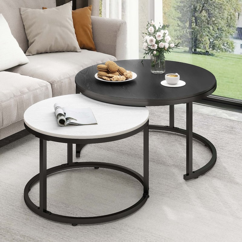 Moasis Modern Round Sofa Nesting Coffee Table Set of 2 for Living Room