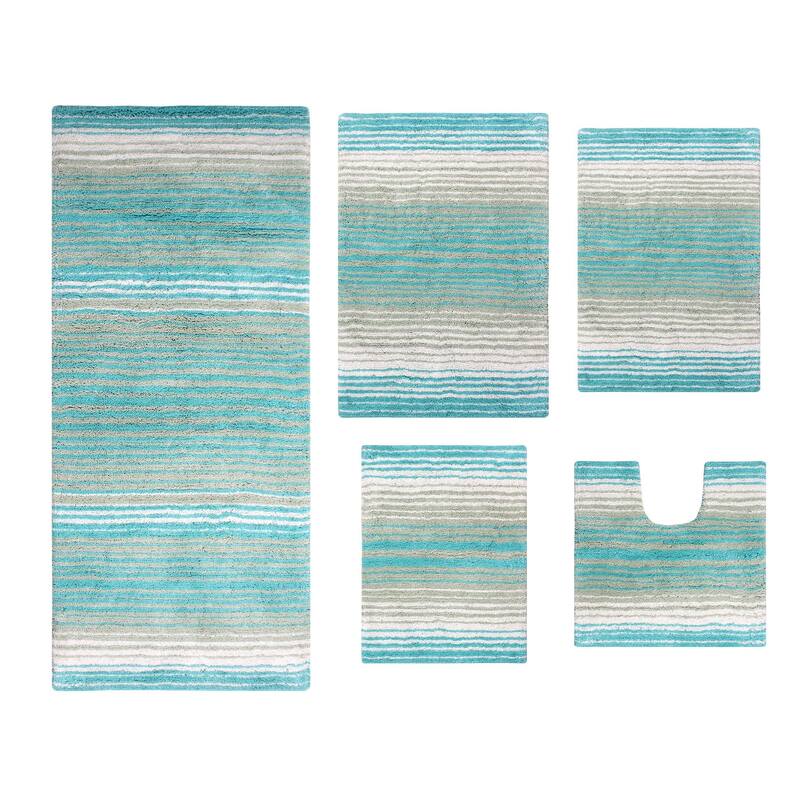 Gradiation Rug Collection 100% Cotton Non-Slip Bathroom Rug Set, Machine Washable Bath Rug, 5 Piece Bath Mat Set with Contour