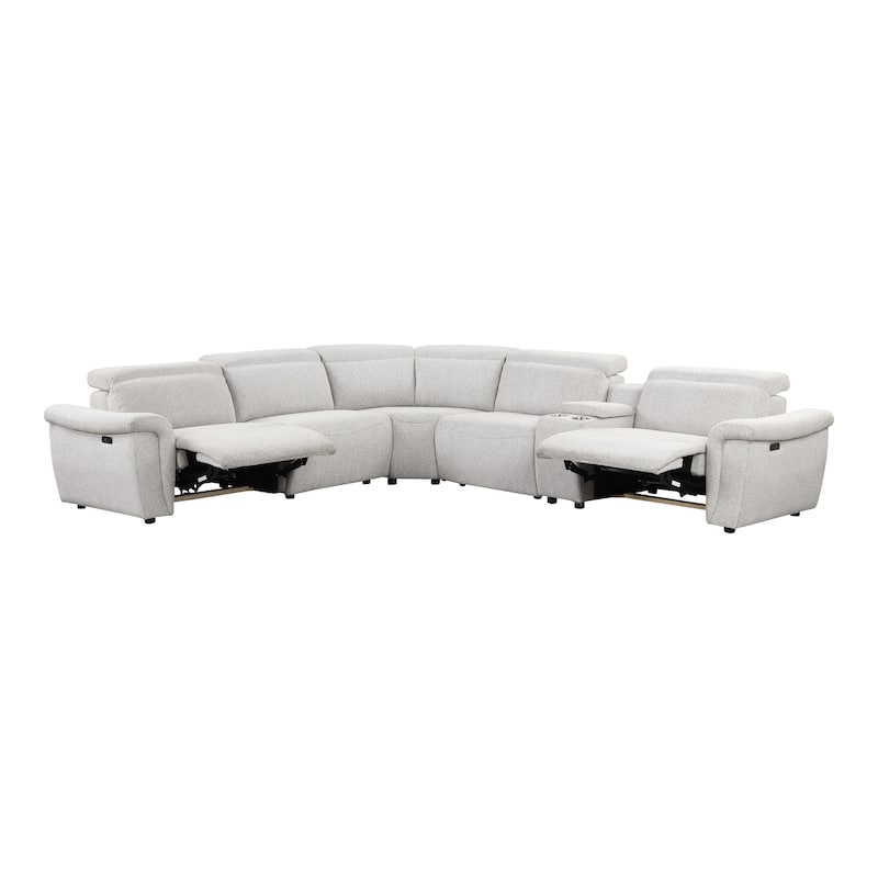 Furniture of America Loungi Modern Light Grey Chenille Power Recliner Sectional with Console and USB Ports