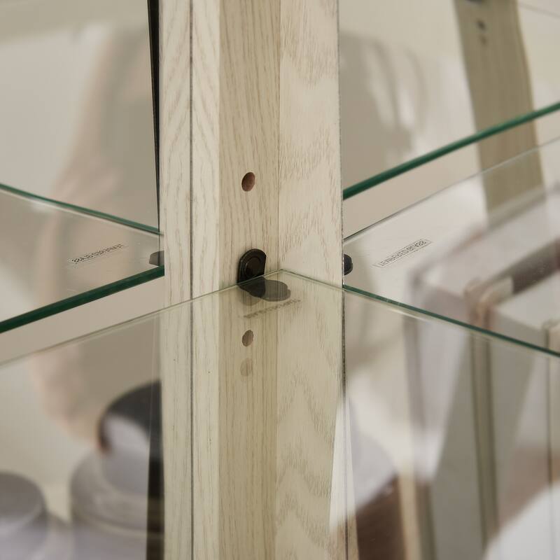 Corner Lighted Glass Curio Cabinet with Doors, Shelves and Mirrored Back for Display and Storage