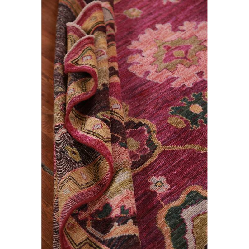 Hand Knotted Oriental 100% Wool Carpet Transitional All-Over Pink Oushak Area Rug - 9' 9'' X 8' 0''