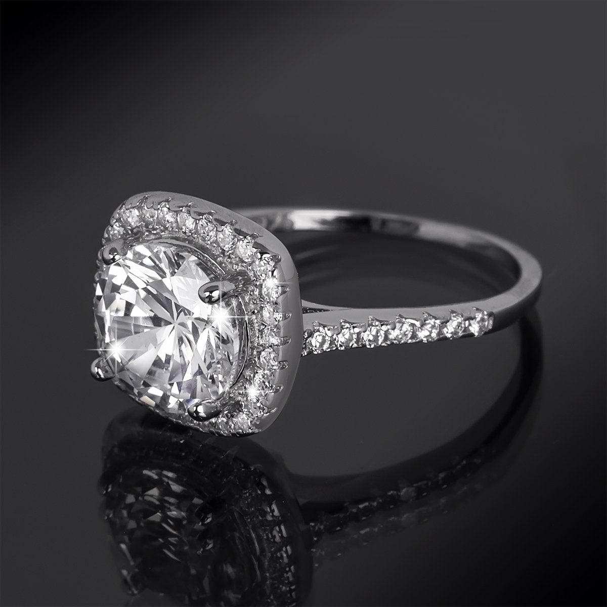MayaMila Sterling Silver Round Cut CZ Solitaire Halo Engagement Ring 2.00 CTW