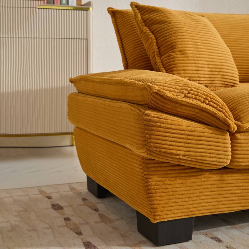 84-Inch Corduroy Sofa with Double Layer Cushion and 2 Extra Pillows for Living Room or Guest Room