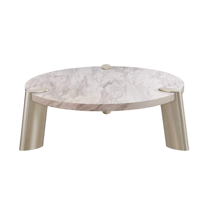 48" Gold And White Genuine Marble Round Coffee Table - 17" H x 48" W x 48" D