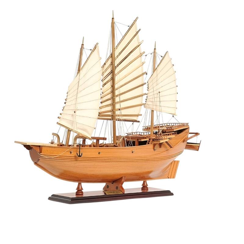 HomeRoots 25" Wood Brown Solid Wood Hand Painted Model Boat Tabletop Sculpture - 27' X '24.5' X '7