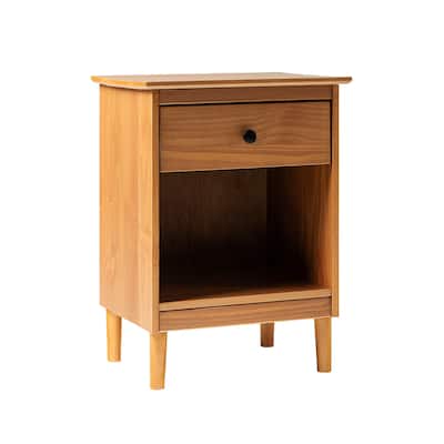 Classic 1-Drawer Solid Wood Nightstand with Cubby - Caramel