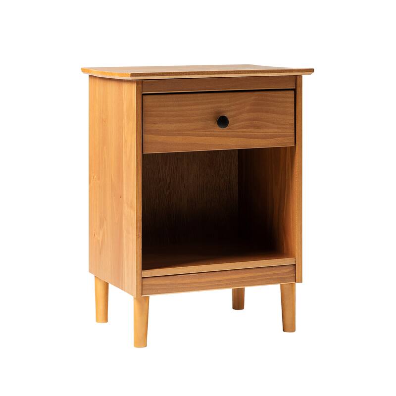 Classic 1-Drawer Solid Wood Nightstand with Sustainable Design and Deep Storage - Caramel