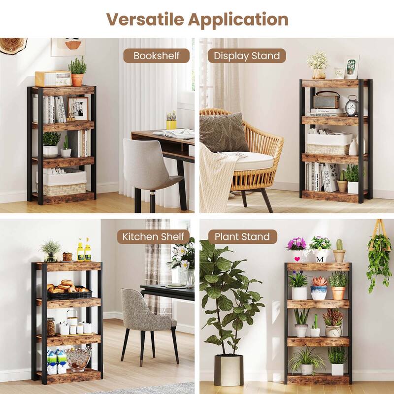 Costway 1/2 PCS 4 Tier Bookshelf Wooden Bookcase with Dual - See Details