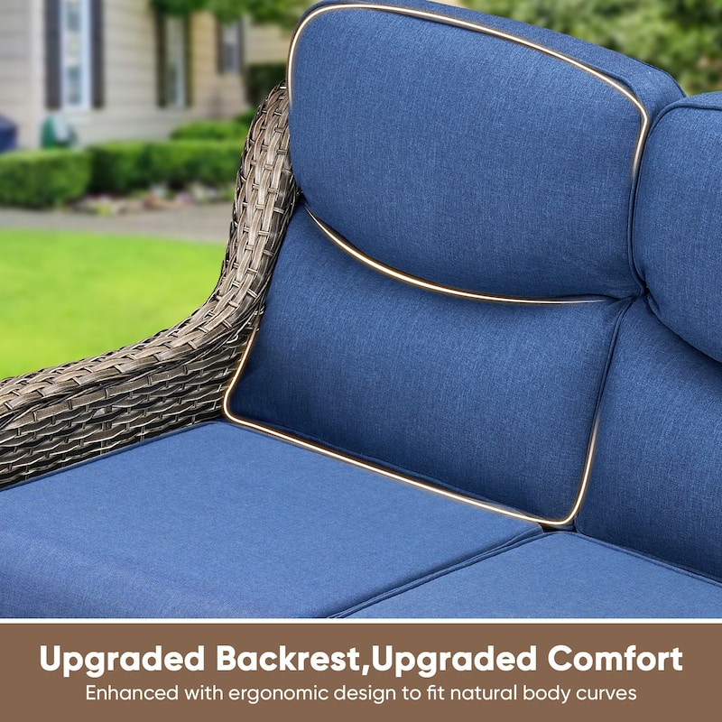 Pocassy Patio Sofa Swivel Chair Set with 43" Fire Pit Table