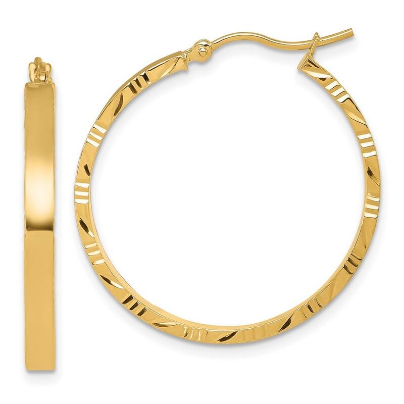 Curata 14k Yellow Gold Sparkle Cut Edge Large Polished Hoop Earrings - 30x30mm
