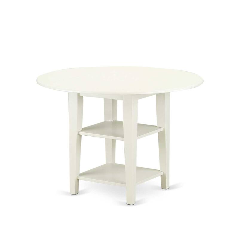 HomeStock 3-Pc Linen White Finish Round Solid Wood Top with Dropleaf Dining Table Set