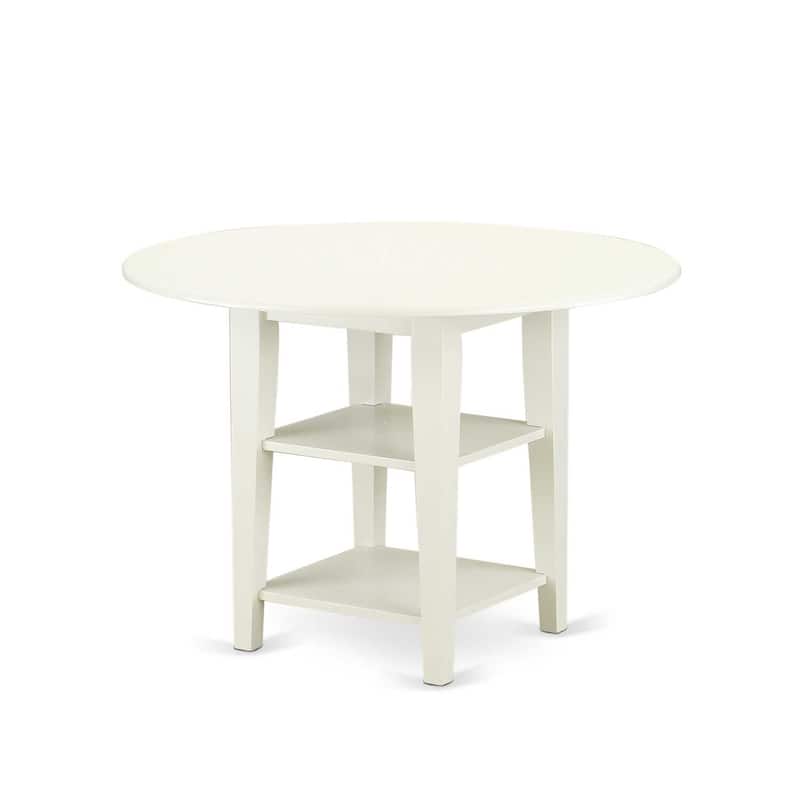 HomeStock 5-Pc Linen White Finish Solid Wood Top - Round Dining Room Set with High Back - Seats 4